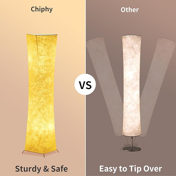 chiphy Floor Lamp, Dimmable 52" (M) Tall Standing Lamp, 3 Levels Adjustable Brightness 12Wx2 LED Bulbs, Column Floor Light w/White Fabric Shade, Home Decor for Living Room, Bedroom - LeafyLoom