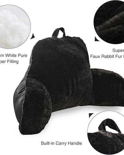 Aimuan Reading Pillow Bed Rest Wedge Large Adult Backrest Pillow with Arms Back Support for Sitting Up in Bed Cushion Incline Rest Sleeping Snoring Pillow, Black Large - LeafyLoom