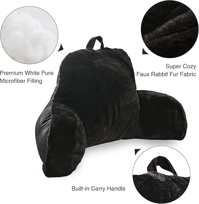 Aimuan Reading Pillow Bed Rest Wedge Large Adult Backrest Pillow with Arms Back Support for Sitting Up in Bed Cushion Incline Rest Sleeping Snoring Pillow, Black Large - LeafyLoom