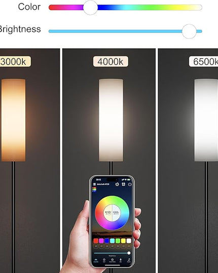 Modern Floor lamp for Living Room Office Standing lamp, 3 Color Tall Lamp Standing lamp with Control Mobile Phone Color dimming, Brightness, Home Floor lamp for Minimalist Floor lamp - LeafyLoom