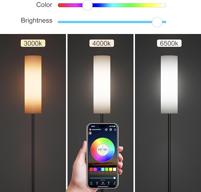 Modern Floor lamp for Living Room Office Standing lamp, 3 Color Tall Lamp Standing lamp with Control Mobile Phone Color dimming, Brightness, Home Floor lamp for Minimalist Floor lamp - LeafyLoom