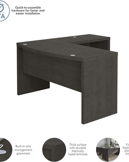 Bush Business Furniture Echo L Shape Desk with Wire Management | Corner Bow Front Table for Home Office with Quick-to-Assemble Hardware, 60W, Charcoal Maple - LeafyLoom