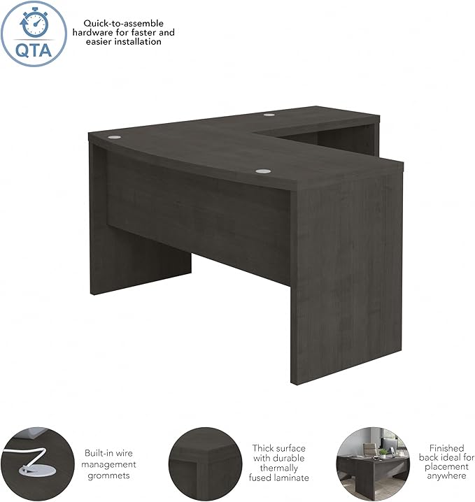 Bush Business Furniture Echo L Shape Desk with Wire Management | Corner Bow Front Table for Home Office with Quick-to-Assemble Hardware, 60W, Charcoal Maple - LeafyLoom