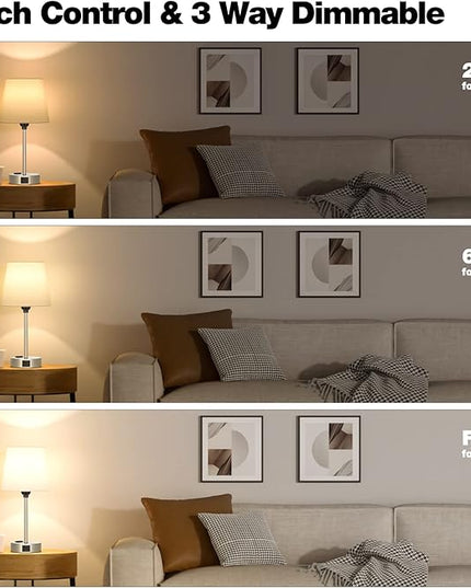 Table Lamps for Bedrooms Set of 2 Bedside - Nightstand with USB C Port and AC Outlet Charging, Dimmable Touch Small White End Side Lamp Light for Kid/Guest Room/Living Room - LeafyLoom