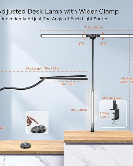 LED Desk Lamp with Clamp,Architect Desk Lamp for Home Office,24W Ultra Bright with RGB Atmosphere Lighting,Remote Control,5 Color Modes & 5 Dimmable Eye Protection for Monitor Studio Reading - LeafyLoom