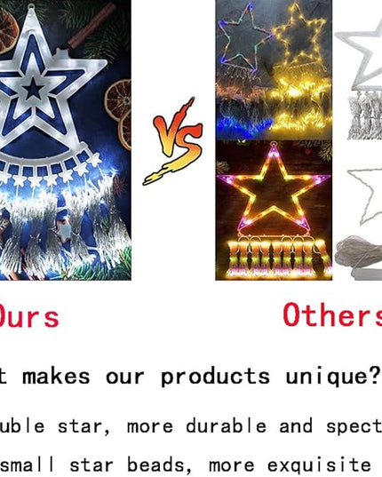 Aokudoni Christmas Decorations Outside, 12.6FT 350 LED 8 Modes Star Christmas Lights Outdoor, Christmas Lights for House Yard Porch Holiday Decoration, Cool White Aokudoni