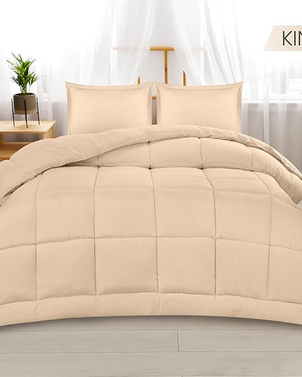 Utopia Bedding King Size Comforter Set with 2 Pillow Shams, Bedding Comforter Sets, Down Alternative Beige Comforter, Soft and Comfortable, Machine Washable - LeafyLoom