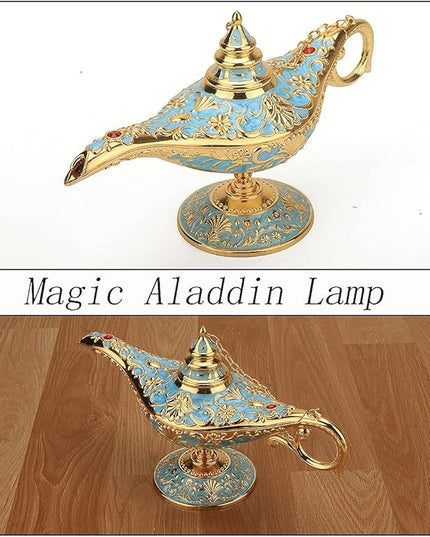Legend Aladdin Lamp Magic Genie Wishing Light, Classic Arabian Nights Costume Props Lamp Table Decor for Home Wedding Party Halloween Birthday Beautiful Gift Toy for Women Girl (Lake Blue) - LeafyLoom