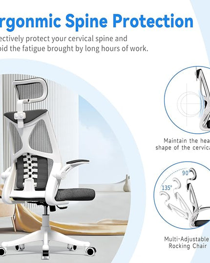 Ergonomic Office Chair, Computer Mesh Chair, Home Office Desk Chairs with Adjustable Headrest and Height, High Back Swivel Task Chair with Flip Up Armrest… - LeafyLoom