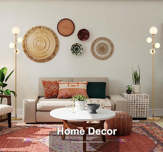 4 Globe Gold Floor Lamp, Mid Century Modern Standing Lamp with Frosted Ball Glass Shade & Warm White LED Bulbs, Contemporary Tall Tree Lamp for Living Room, Bedroom, Office - Antique Brass - LeafyLoom