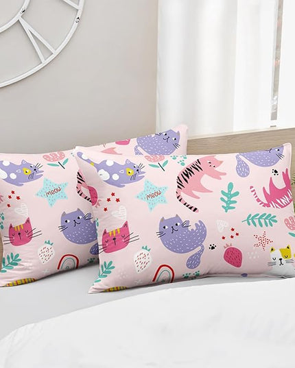 Kawaii Cats Comforter King Size,Pink Cats Kids Comforter Set,3Pcs Bedding Set Printed Comforter with 2 Pillowcases,Down Alternative,Soft and Lightweight,for All Seasons - LeafyLoom