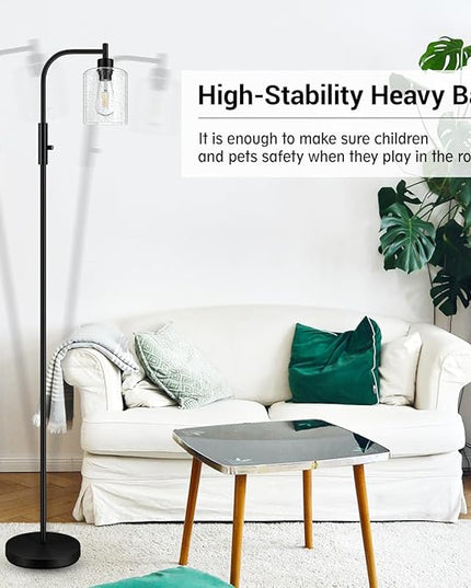BoostArea Dimmable Floor Lamp, Standing Lamp with Seeded Glass Lampshade, 6W LED Bulb Included, Modern Floor Lamp, Industrial Floor Lamp, Bright LED Floor Lamp for Living Room and Bedroom, Office - LeafyLoom