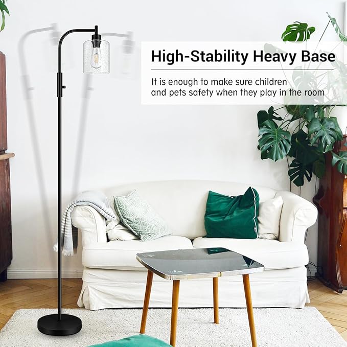 BoostArea Dimmable Floor Lamp, Standing Lamp with Seeded Glass Lampshade, 6W LED Bulb Included, Modern Floor Lamp, Industrial Floor Lamp, Bright LED Floor Lamp for Living Room and Bedroom, Office - LeafyLoom