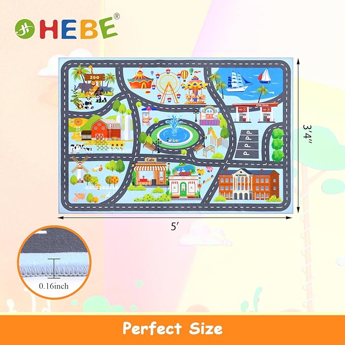 HEBE Kids Play Rug 3'4"x5' ABC Alphabet Numbers Shapes Educational Kid Area Rug Washable Baby Crawling Mat Non Slip Kid Play Mat Carpet for Girl Boy Bedroom Playroom - LeafyLoom
