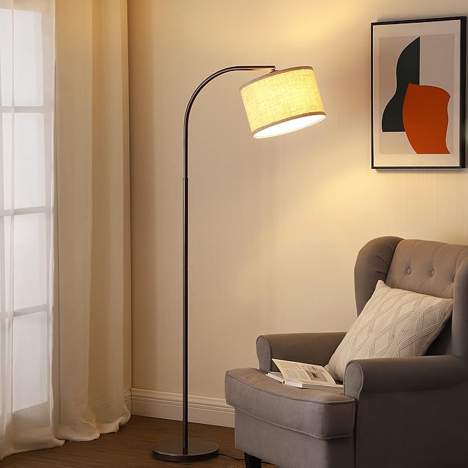 DEWENWILS Modern Arc Floor Lamp, Corner Lamp for Living Room, Minimalist Standing Tall Arched Light with Adjustable Line Lampshade, Bedroom, Home Office, Simple Design Farmhouse Style (Bronze) - LeafyLoom