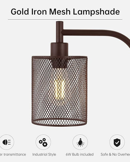 BoostArea Floor Lamp, Industrial Floor Lamp, Modern Standing Lamp, 6W LED Bulb, Foot Switch, Iron Mesh Tall Stand Up Lamp for Living Room/Bedroom, Vintage, Rustic, Minimalist Farmhouse Pole Lamp Brown - LeafyLoom