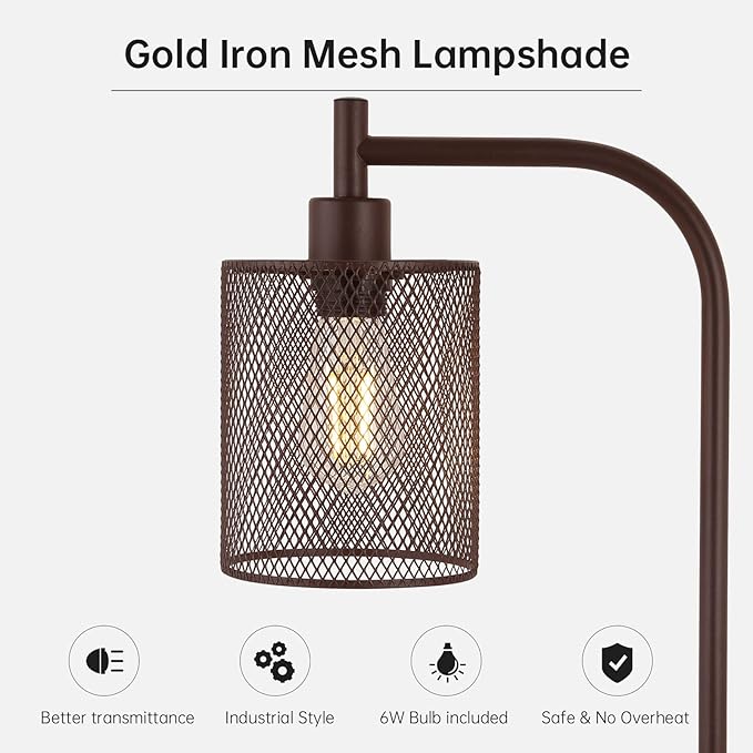 BoostArea Floor Lamp, Industrial Floor Lamp, Modern Standing Lamp, 6W LED Bulb, Foot Switch, Iron Mesh Tall Stand Up Lamp for Living Room/Bedroom, Vintage, Rustic, Minimalist Farmhouse Pole Lamp Brown - LeafyLoom