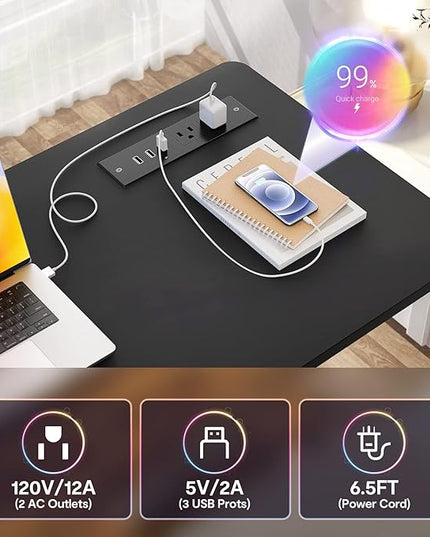 Height Adjustable Standing Desk with Power Outlets, 32" Manual Stand Up Desk with Storage Shelves Small Mobile Rolling Computer Desk Portable Laptop Table with Wheels for Home Office, Black - LeafyLoom