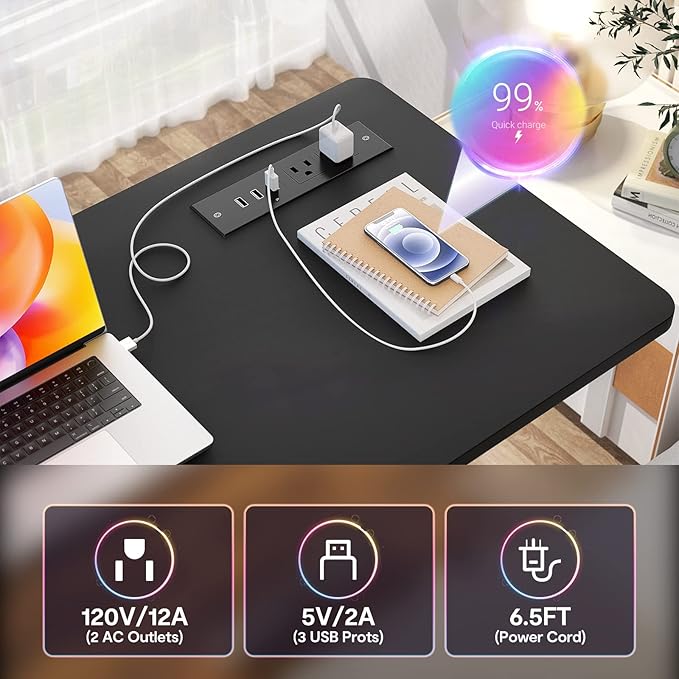 Height Adjustable Standing Desk with Power Outlets, 47" Manual Stand Up Desk with Storage Shelves Small Mobile Rolling Computer Desk Portable Laptop Table with Wheels for Home Office, Black - LeafyLoom