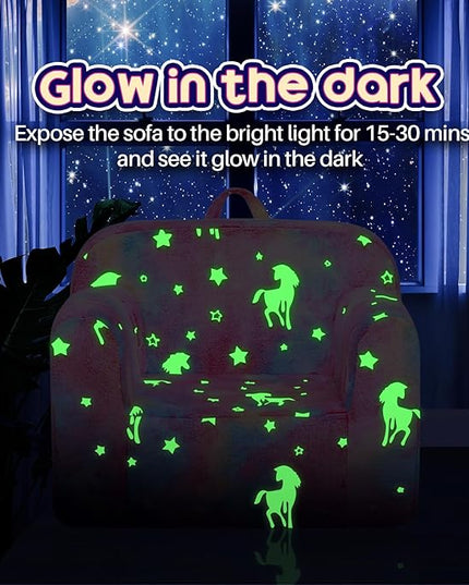 ALIMORDEN Kids Ultra-Soft Snuggle Foam Filled Chair, Cuddly Sherpa Reading Couch for Boys and Girls,Glow-in-The-Dark Unicorn Pattern - LeafyLoom