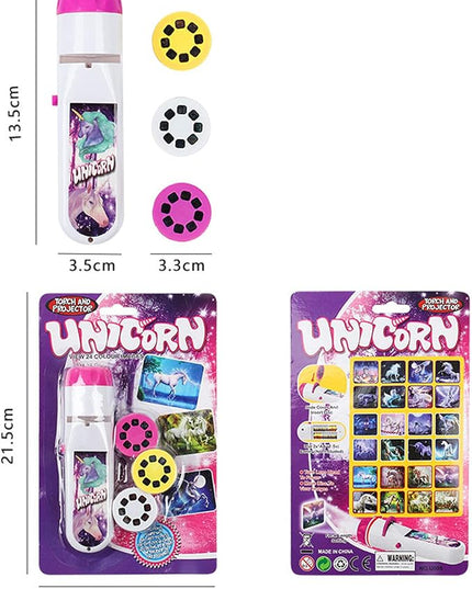 Georgie Porgy Slide Torch Projector Toys Flashlight for Kids Educational Toys Science Set Wall Ceiling Tents Night Lamp for Boys Girls with 2 Tattoo Stickers (Dinosaur + Unicorn) - LeafyLoom