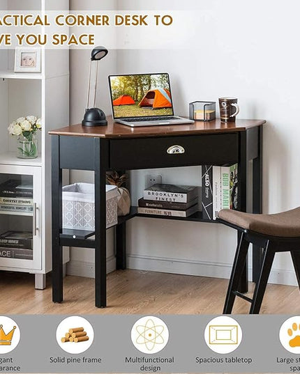 Corner Desk, Coffee - LeafyLoom