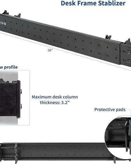 VIVO Black Universal Steel Clamp-on Desk Stabilizer Bar, 36 to 61.6 inch Bracket Support System for Sit to Stand Desk Frames, DESK-STB01B - LeafyLoom