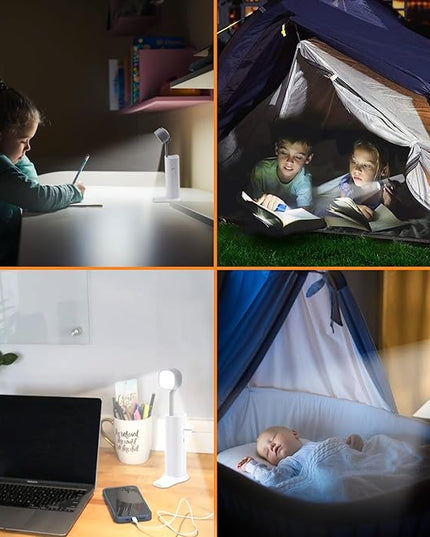 Small Desk Lamp, Mini Table Lamps for Home Office, Portable LED Flashlight/Book Light with USB Charging Port (5000MAH), Night Reading Light with Phone Holder/Eye Caring 3-Brightness Mode - LeafyLoom