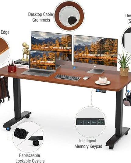 Monomi Electric Standing Desk, 55x28 Inches Adjustable Height Desk, Home Office Sit Stand Up Desk (Black Frame/Cherry Top) - LeafyLoom