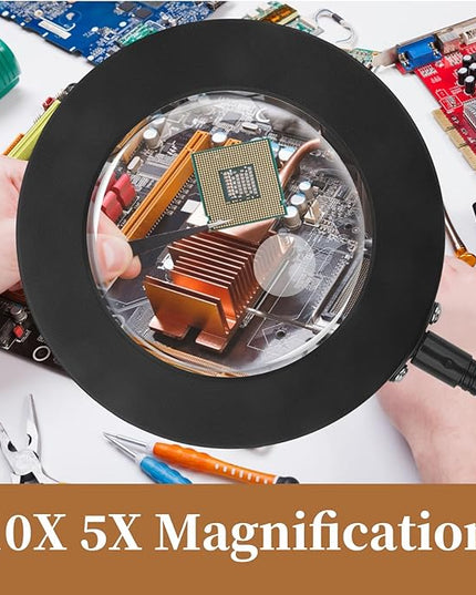 5X 10X Magnifying Glass with Light and Stand, 2-in-1Magnifying Floor Lamp with 36 Adjustable Brightness LED, Flexible Gooseneck Floor Standing Magnifying Lamp for Close Work, Craft, Reading - LeafyLoom