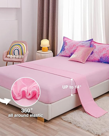 A Nice Night Galaxy Bedding Sets Outer Space Comforter 3D Printed Space Quilt Set Twin 6Pcs Glitter Pink,for Children Boy Girl Teen Kids - LeafyLoom