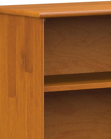 SIMPLIHOME Draper SOLID HARDWOOD 30 inch x 64 inch Mid Century Modern Low Bookcase in Teak Brown for The Living Room, Study Room and Office - LeafyLoom