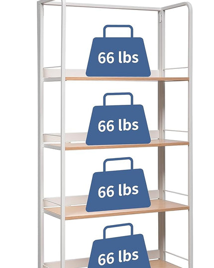 No-Assembly Folding Bookshelf Storage Rack Shelves with Castors 4 Tiers Vintage Bookcase Standing Racks Multifunctional Plant Flower Stand Study Organizer for Home Office (Wood,White) - LeafyLoom