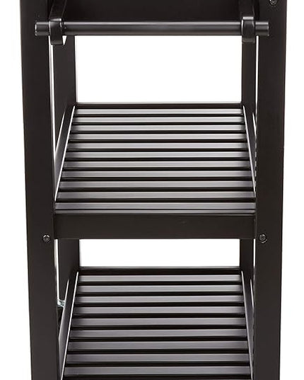 Amazon Basics 2 shelves Kitchen Island Cart with Storage, Solid Wood Top and Wheels, 35.4 x 18 x 36.5 inches, Gray-wash and Black - LeafyLoom