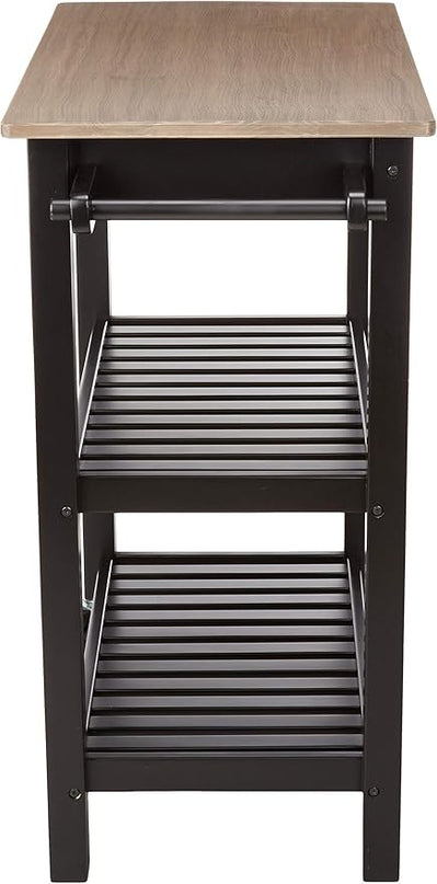 Amazon Basics 2 shelves Kitchen Island Cart with Storage, Solid Wood Top and Wheels, 35.4 x 18 x 36.5 inches, Gray-wash and Black - LeafyLoom