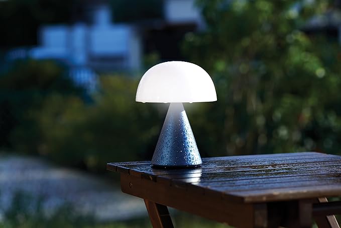 Lexon Mina L Mushroom Lamp - 9 LED Color Table Lamp for Bedrooms, Living Room & Office - Cordless, Rechargeable with 24h Light & Dimmer, Aluminum, Large - Dark Blue - LeafyLoom