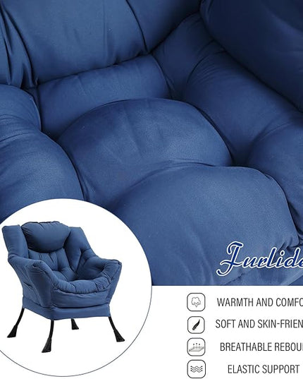 Lazy Chair with Ottoman, Modern Chair with Folding Footrest, Lounge Accent Chair, Comfortable Reading Chair (Royal Blue) - LeafyLoom