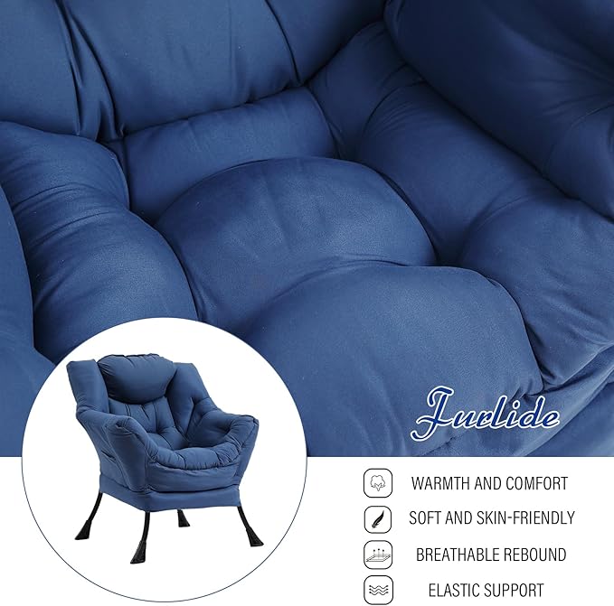 Lazy Chair with Ottoman, Modern Chair with Folding Footrest, Lounge Accent Chair, Comfortable Reading Chair (Royal Blue) - LeafyLoom