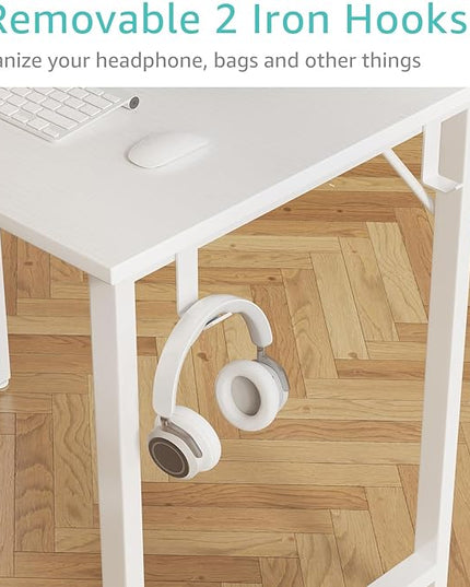 Lufeiya White Computer Desk with Drawers - 47 Inch Study Work Writing Desk for Home Office Bedroom, Simple Modern Cute PC Desks with Fabric Drawer, White - LeafyLoom