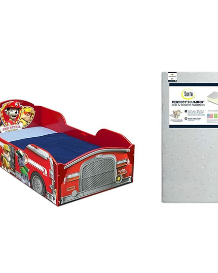 Delta Children Wood Toddler Bed, Nick Jr. PAW Patrol + Serta Perfect Slumber Dual Sided Recycled Fiber Core Toddler Mattress (Bundle) - LeafyLoom