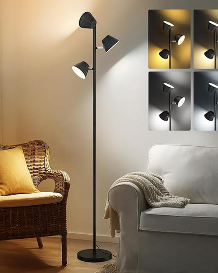 LED Tree Floor Lamp 42W, 4200 Lumens Super Bright Floor Lamps for Living Room with Remote & Touch Control, 3 Rotatable lights 4 Color Temperatures, Modern Tall Standing Lamp for Bedroom Office - LeafyLoom