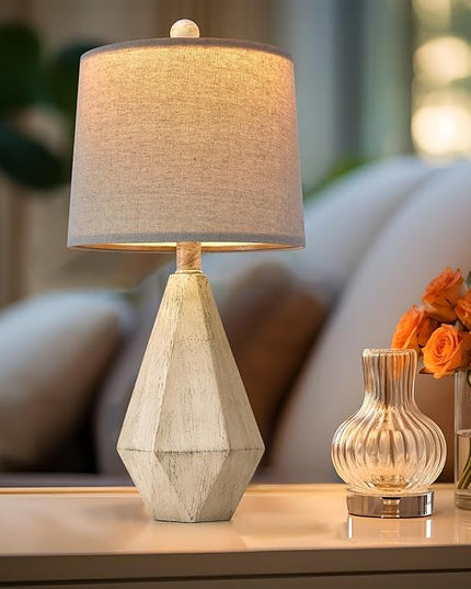 PoKat 20.25'' Table Lamp Set of 2, Bedside Lamp for Nightstand, Small Lamp for Bedroom, Bedroom Lamps for Living Room, Farmhouse Lamp for Nursery, White - LeafyLoom