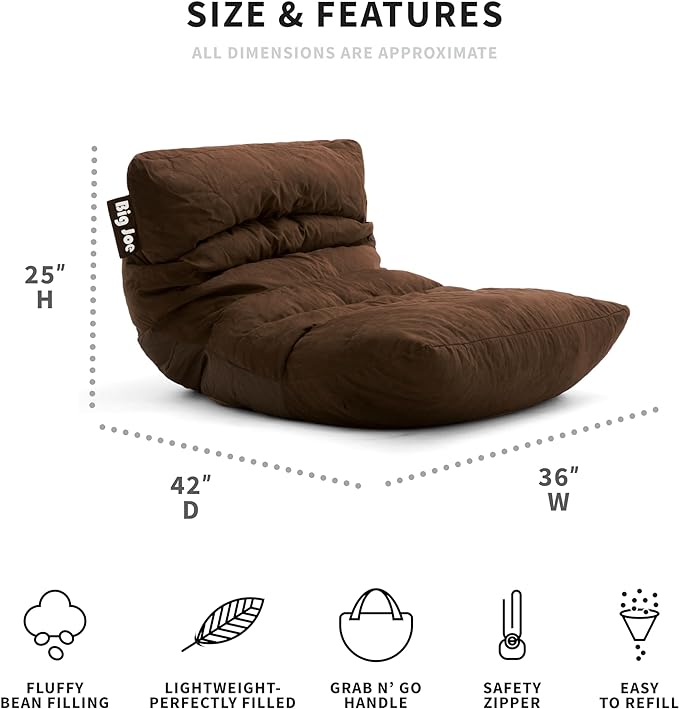 Big Joe Roma Bean Bag Chair, Chocolate Plush, Soft Polyester, 3 feet - LeafyLoom
