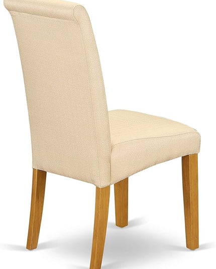 East West Furniture ANBA5-OAK-02 5 Piece Set for 4 Includes a Round Kitchen Table with Pedestal and 4 Light Beige Linen Fabric Parson Dining Chairs, 36x36 Inch - LeafyLoom