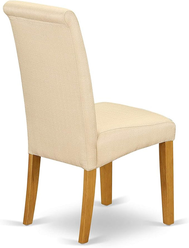 East West Furniture ANBA5-OAK-02 5 Piece Set for 4 Includes a Round Kitchen Table with Pedestal and 4 Light Beige Linen Fabric Parson Dining Chairs, 36x36 Inch - LeafyLoom