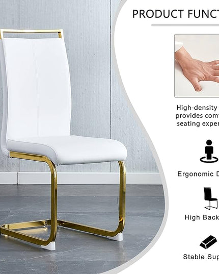 Modern Dining Chairs Set of 4, Side Dining Room Chairs with Golden Legs, Kitchen Chairs with Faux Leather Padded Seat High Back, Chairs for Dining Room,Kitchen, Living Room White - LeafyLoom