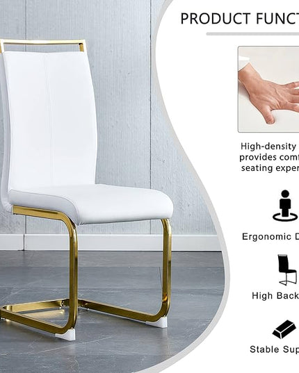 Modern Dining Chairs Set of 2, Side Dining Room Chairs with Golden Legs, Kitchen Chairs with Faux Leather Padded Seat High Back, Chairs for Dining Room,Kitchen, Living Room White - LeafyLoom