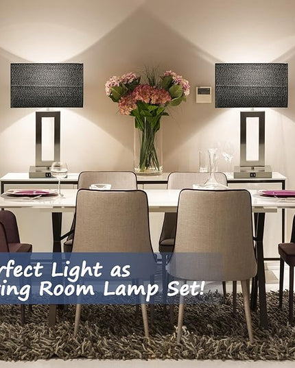22'' Set of 2 Black Touch Table Lamps with 2 USB Ports, 3-Way Dimmable Touch Lamps for Bedroom Bedside Nightstand, Modern Brushed Nickel Lamps for Living Room End Table, LED Bulbs Included - LeafyLoom