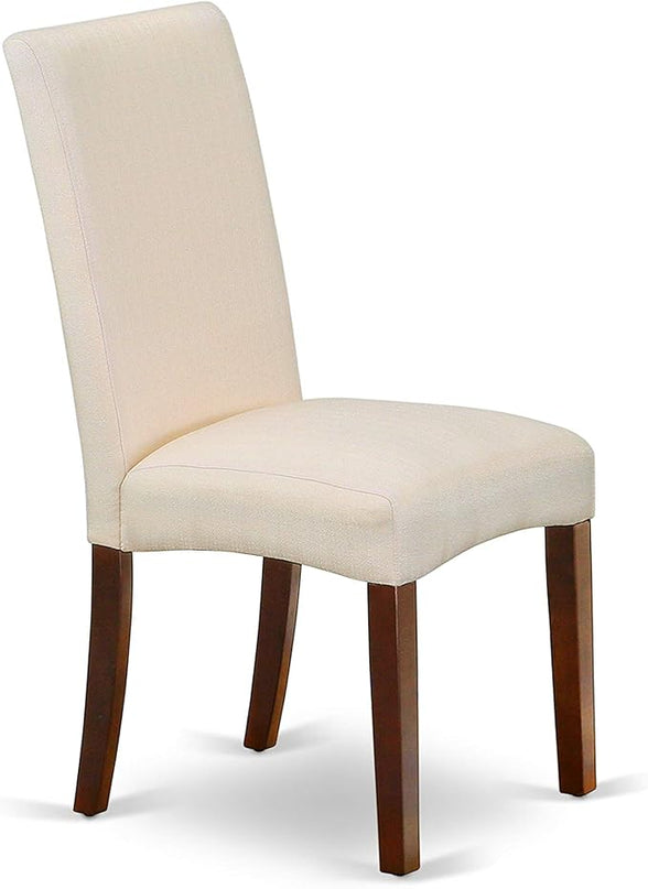 East West Furniture HBDR3-MAH-01 Hartland 3 Piece Room Furniture Set Contains a Round Dining Table with Pedestal and 2 Cream Linen Fabric Upholstered Parson Chairs, 42x42 Inch - LeafyLoom