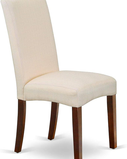East West Furniture HBDR5-MAH-01 Hartland 5 Piece Modern Dining Set Includes a Round Wooden Table with Pedestal and 4 Cream Linen Fabric Upholstered Parson Chairs, 42x42 Inch - LeafyLoom